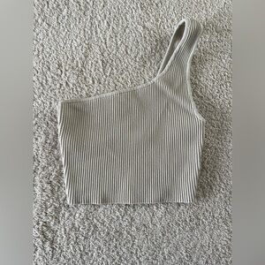 Babaton Asymmetrical Ribbed Crop Top - Cream , purchased in Aritzia